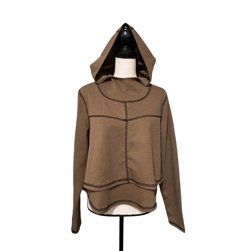 Cherfly Brown Cropped Hoodie Wms Sz Large Tiered Layers